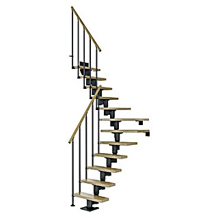 Dolle Mittelholmtreppe Dublin (Breite: 65 cm, Anthrazitgrau, 1/4-gewendelt, Farbe Stufen: Eiche Natur, Geschosshöhe: 240 cm - 292 cm, Einzelstabgeländer)