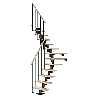 Dolle Mittelholmtreppe Dublin (Breite: 79 cm, 1/4-gewendelt, Anthrazitgrau, Farbe Stufen: Buche Natur, Geschosshöhe: 222 cm - 270 cm)