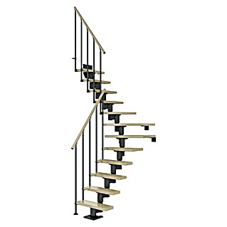 Dolle Mittelholmtreppe Dublin (Breite: 79 cm, 1/4-gewendelt, Anthrazitgrau, Farbe Stufen: Ahorn Natur, Geschosshöhe: 222 cm - 270 cm)