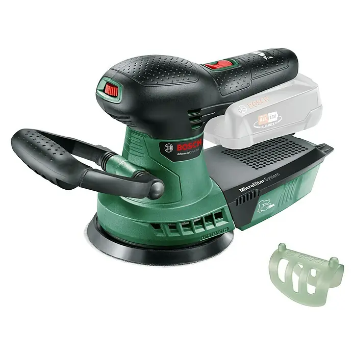 Bosch Power for All 18V Akku-Exzenterschleifer AdvancedOrbit 18 - 18 V, Li-Ionen, Ohne Akku, Durchmesser Schleifteller: 125 mm, Leerlaufdrehzahl: 3.000 U/min - 12.000 U/min - Bosch AdvancedOrbit 18 Akku-Exzenterschleifer mit Staubabsaugung und ergonomischem Griff für komfortables Schleifen.