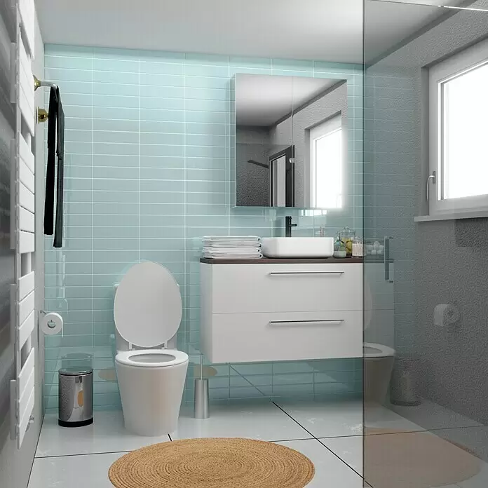 Modern Style Wandfliese Urban Aqua - 7,5 x 30 cm, Hellblau, Glänzend - Stimmungsaufnahme