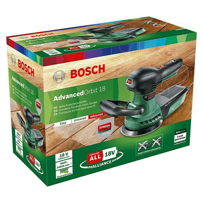 Bosch 18 V Power for All Akku-Exzenterschleifer AdvancedOrbit 1818 V, Li-Ionen, Ohne Akku, Durchmesser Schleifteller: 125 mm, Leerlaufdrehzahl: 3.000 U/min - 12.000 U/min Diagonal View