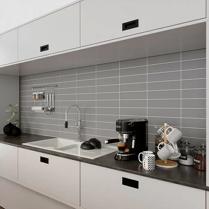 Modern Style Wandfliese Urban Gris - 7,5 x 30 cm, Grau, Matt - Stimmungsaufnahme