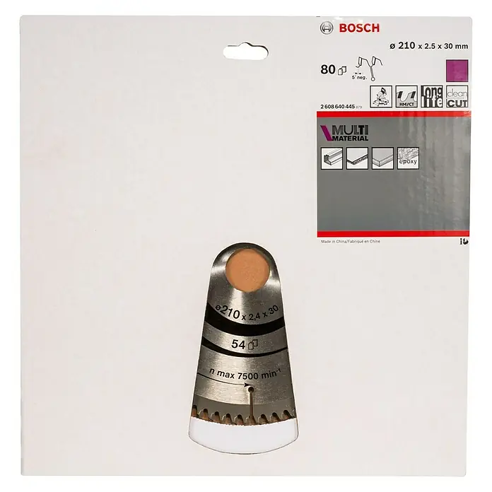 Bosch Disco de sierra Multimaterial - 210 mm, Orificio: 30 mm, Número de dientes: 80 ud. - Paquete de disco de sierra circular Bosch con Ø 210 x 2.5 x 30 mm, ideal para diversos materiales y cortes limpios.