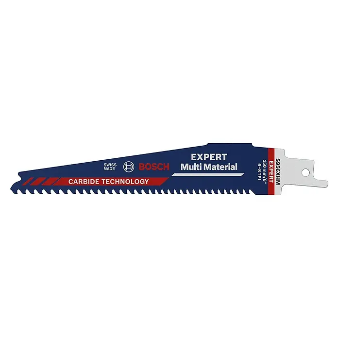 Bosch Expert Säbelsägeblatt Multi Material S 956 XHM - Länge: 150 mm - Das Bild zeigt ein Bosch Expert S956XHM Säbelsägeblatt für verschiedene Materialien mit Carbide Technology und 6-8 TPI.