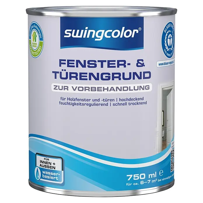 swingcolor Grundierung Fenster- & Türengrund Acryl - Weiß, 750 ml - Dose Swingcolor Fenster- & Türengrund, eine wasserbasierte Vorbehandlung für Holzfenster und -türen, geeignet für Innen und Außen, 750 ml.