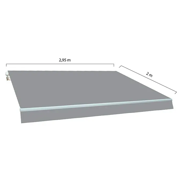 SmartSun Toldo de brazos extensibles Original Kit Acrílico - Gris, Ancho: 3 m, Caída: 2 m - Imagen de un toldo gris con dimensiones de 2,95 m x 2 m, perfecto para terrazas y balcones, proporcionando sombra y protección solar.