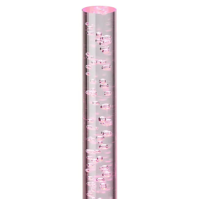 BAUHAUS Lámpara decorativa solar Bubble - 0,06 W, Transparente, IP44 - Primer plano de una columna de burbujas rosa. El producto es cilíndrico y parece estar hecho de material transparente con burbujas ascendentes.