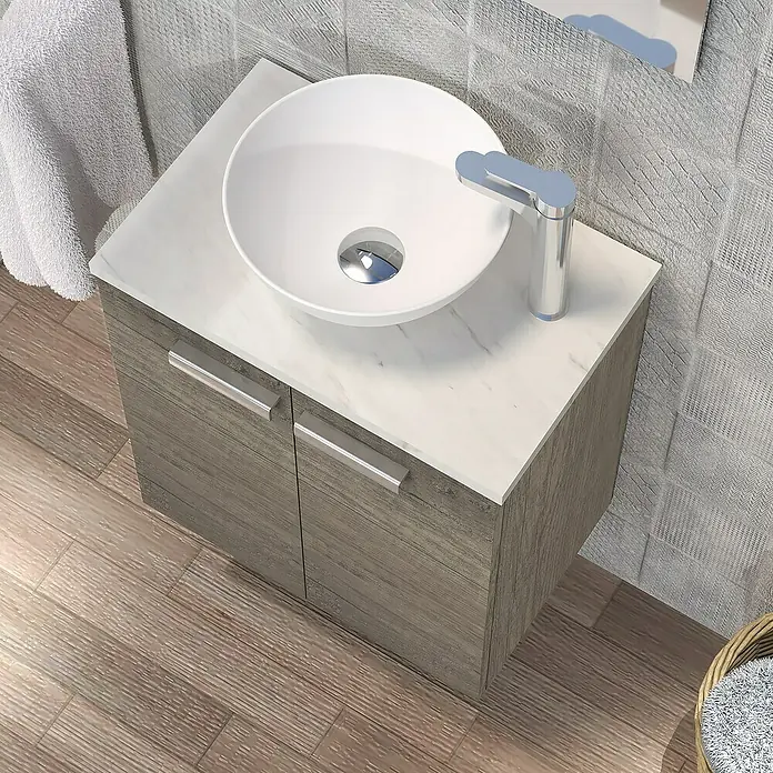 Artysan Conjunto de mueble de baño Zen - Nebraska, 3 pzs. - Elegante mueble de baño con lavabo sobre encimera redondo, perfecto para un diseño moderno.