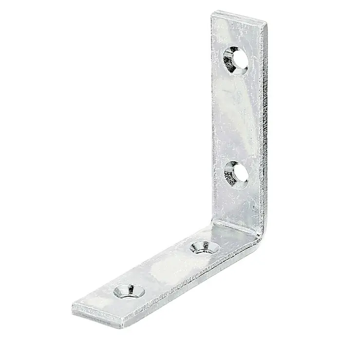 Stabilit Starker Winkel - 80 x 20 x 80 mm, Stärke: 3 mm, 1 Stk. - Ein silberner Winkelverbinder mit je zwei Löchern auf jeder Seite, ideal für Möbel und Bauprojekte.