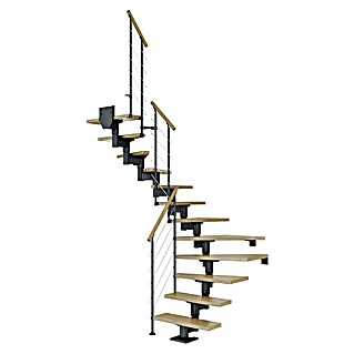 Dolle Mittelholmtreppe Cork (Breite: 75 cm, Anthrazit, 1/2-gewendelt, Farbe Stufen: Eiche Natur, Geschosshöhe: 240 cm - 292 cm)