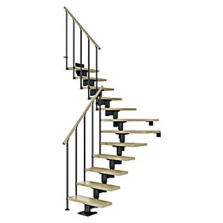 Dolle Mittelholmtreppe Cork (Breite: 79 cm, 1/4-gewendelt, Anthrazitgrau, Farbe Stufen: Ahorn Natur, Geschosshöhe: 240 cm - 292 cm)