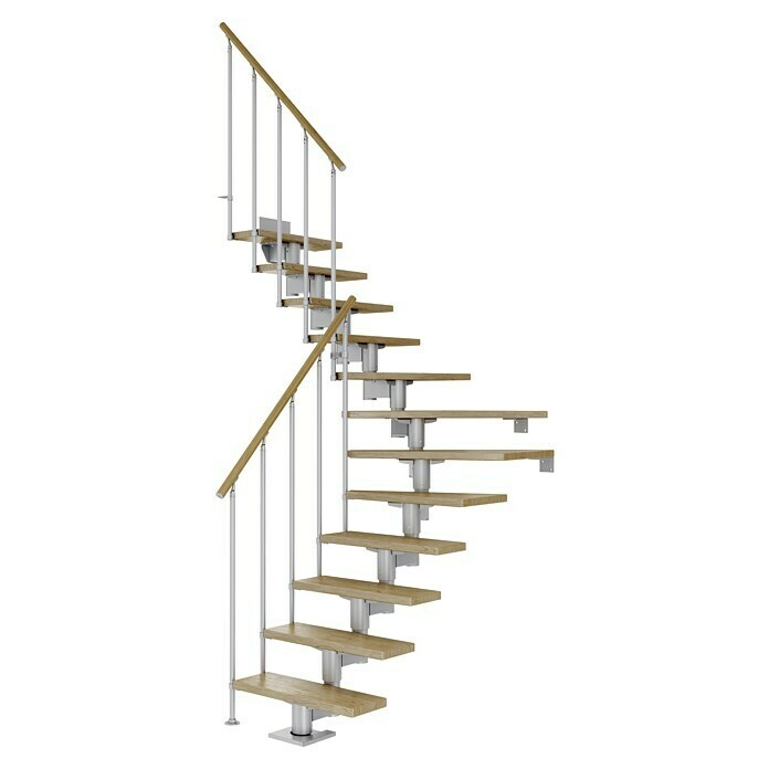 Dolle Mittelholmtreppe Cork (Breite: 79 cm, 1/4-gewendelt, Perlgrau, Farbe Stufen: Eiche Natur, Geschosshöhe: 240 cm - 292 cm) | BAUHAUS