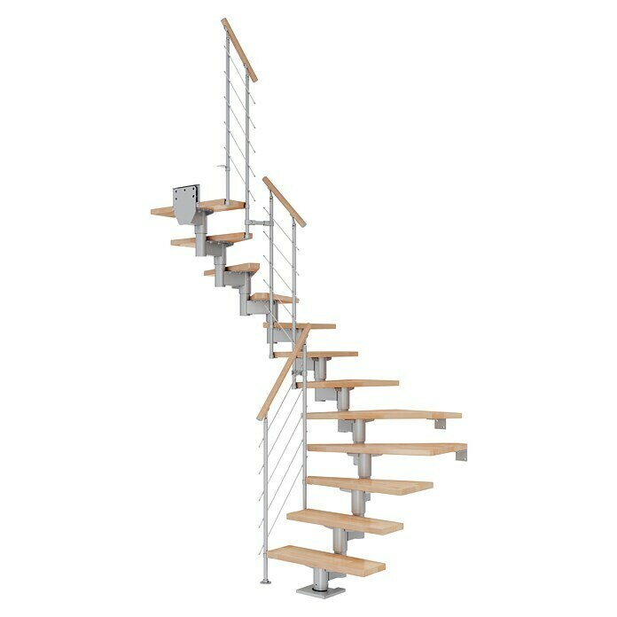 Dolle Mittelholmtreppe Cork (Breite: 75 cm, 1/2-gewendelt, Perlgrau, Farbe Stufen: Buche Natur, Geschosshöhe: 222 cm - 270 cm) | BAUHAUS