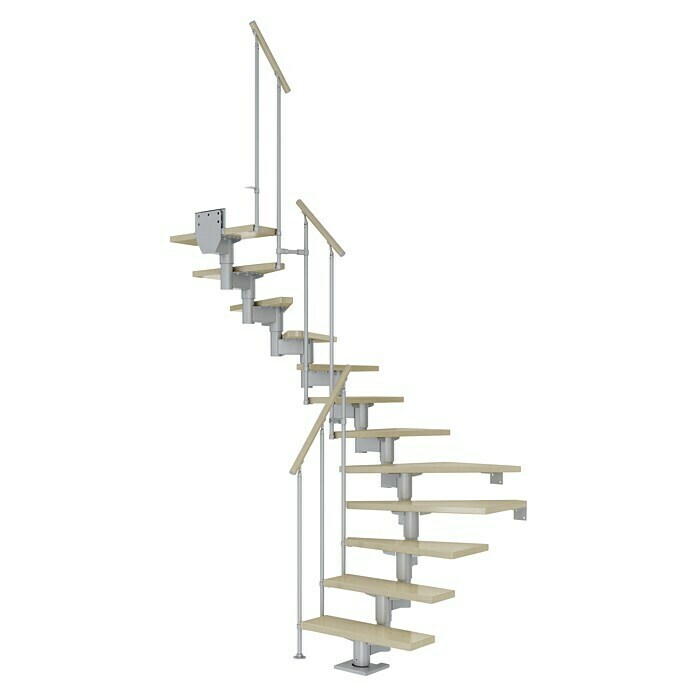 Dolle Mittelholmtreppe Cork (Breite: 79 cm, 1/2-gewendelt, Perlgrau, Farbe Stufen: Ahorn Natur, Geschosshöhe: 222 cm - 270 cm) | BAUHAUS