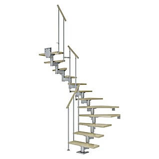 Dolle Mittelholmtreppe Cork (Breite: 79 cm, 1/2-gewendelt, Perlgrau, Farbe Stufen: Ahorn Natur, Geschosshöhe: 222 cm - 270 cm)