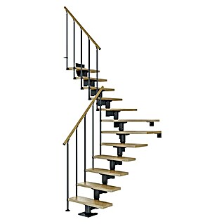 Dolle Mittelholmtreppe Cork (Breite: 75 cm, Anthrazitgrau, 1/4-gewendelt, Farbe Stufen: Eiche Natur, Geschosshöhe: 222 cm - 270 cm, Einzelstabgeländer)