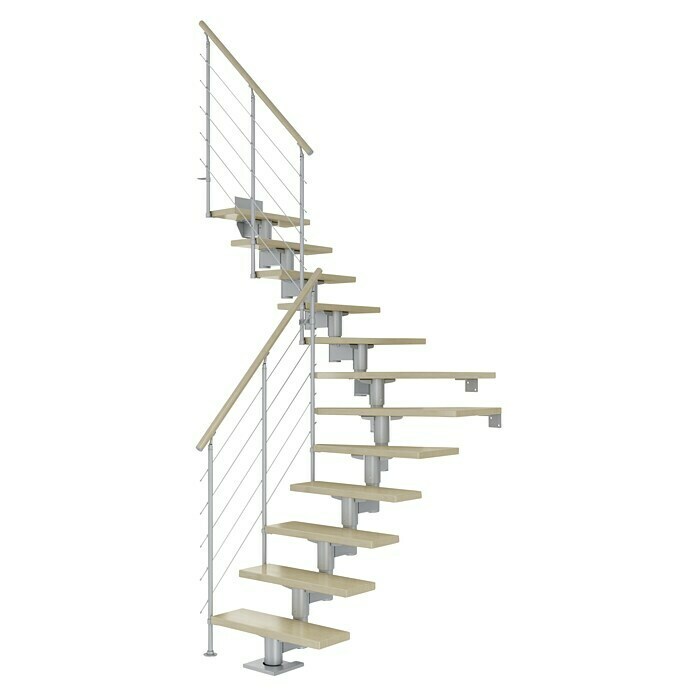 Dolle Mittelholmtreppe Cork (Breite: 75 cm, 1/4-gewendelt, Perlgrau, Farbe Stufen: Ahorn Natur, Geschosshöhe: 222 cm - 270 cm) | BAUHAUS