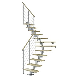 Dolle Mittelholmtreppe Cork (Breite: 75 cm, 1/4-gewendelt, Perlgrau, Farbe Stufen: Ahorn Natur, Geschosshöhe: 222 cm - 270 cm)