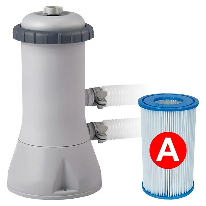 Intex Piscina Frame Prisma Rondo - Ø x Al: 366 x 76 cm, Gris, 6.503 l - Bomba de filtro para piscina con cartucho de filtro tipo A para agua limpia.