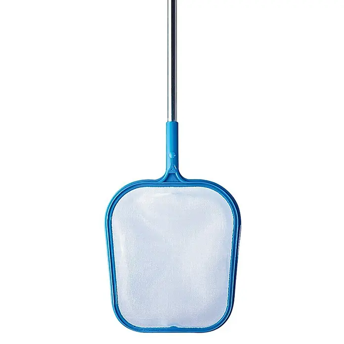 myPool Stahlwand-Pool Splash - Ø x H: 360 x 110 cm, Weiß/Blau, 10.000 l - Blauer Poolkescher mit Netz und Teleskopstiel zum Entfernen von Blättern und Schmutz aus dem Schwimmbad.