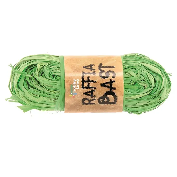Glorex Hobby Time Raffiabast - Gelbgrün, 50 g - Ein Bund grünes Bast von Hobby Time, perfekt für kreative Projekte und Geschenkverpackungen. Der Bast ist vielseitig einsetzbar.
