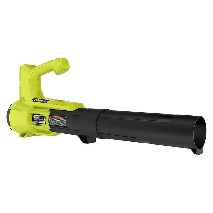 Ryobi ONE+ Akku-Laubbläser RY18BLA-0 - 18 V, Ohne Akku, Blasgeschwindigkeit: 145 km/h, Blasleistung: 7,1 m³/min - Ein gelb-schwarzer Ryobi Laubbläser.