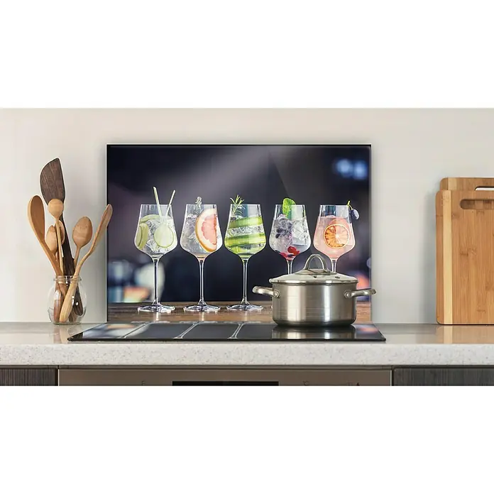 CUCINE Küchenrückwand - Fruity Gin, 60 x 40 cm, Stärke: 6 mm, Einscheibensicherheitsglas (ESG) - Küchenrückwand mit Cocktailmotiv.