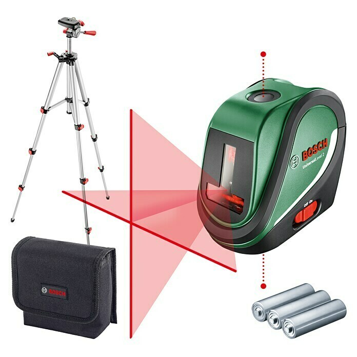 Bosch Kreuzlinienlaser Universal Level 2Max. Arbeitsbereich: 10 m, Mit Stativ Use Shot