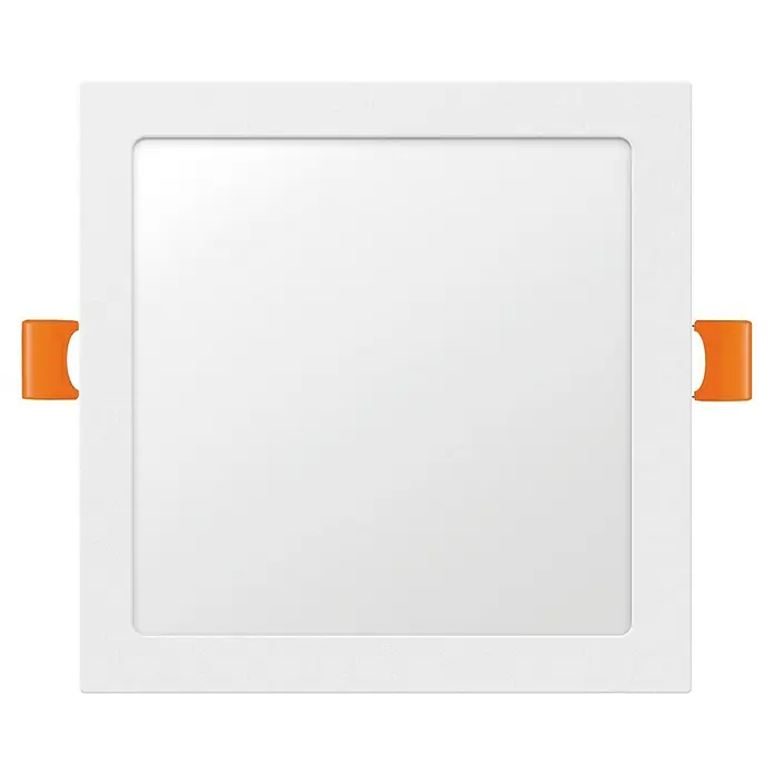 Alverlamp Downlight LED empotrable DL18PL - 18 W, L x An x Al: 22,5 x 22,5 x 2 cm, Blanco, Blanco neutro - Plafón LED cuadrado blanco con clips naranjas, ideal para interiores modernos. Iluminación brillante y eficiente.