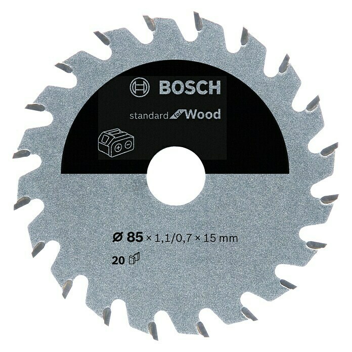 Bosch Kreissägeblatt Standard for WoodDurchmesser: 85 mm, Bohrung: 15 mm, Anzahl Zähne: 20 Zähne Front View