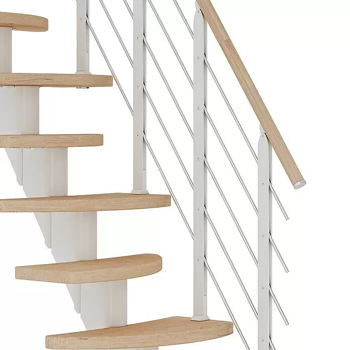 Dolle Mittelholmtreppe Berlin - Breite: 64 cm, Variabel, Verkehrsweiß, Farbe Stufen: Eiche Weiß, Geschosshöhe: 240 cm - 292 cm - Detailaufnahme