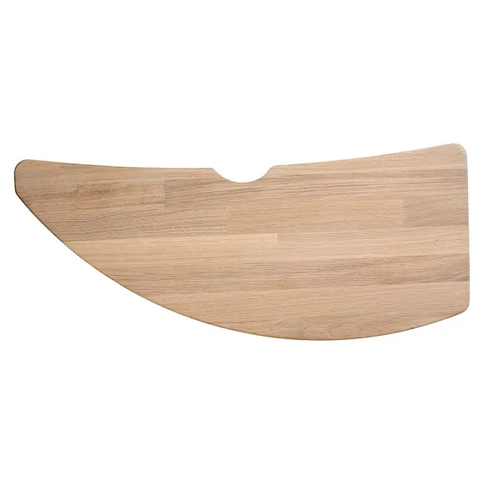Dolle Mittelholmtreppe Berlin - Breite: 64 cm, Variabel, Perlgrau, Farbe Stufen: Eiche Weiß, Geschosshöhe: 259 cm - 315 cm - Helle, gebogene Holzplatte mit einer Aussparung, ideal als Tischplatte oder Regalboden, präsentiert eine natürliche Holzmaserung.
