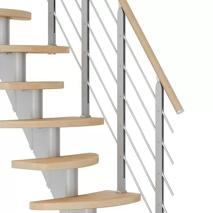 Dolle Mittelholmtreppe Berlin - Breite: 64 cm, Variabel, Perlgrau, Farbe Stufen: Buche Natur, Geschosshöhe: 240 cm - 292 cm - Detailaufnahme