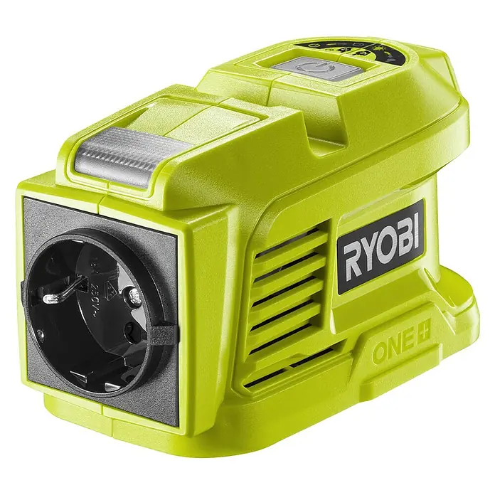 Ryobi ONE+ Wechselrichter RY18BI150A-0 - 18 V, Ohne Akku, 150 W - Ryobi ONE+ Wechselrichter mit Steckdose und LED-Licht, ideal für den mobilen Einsatz. Zuverlässige Stromversorgung für unterwegs.