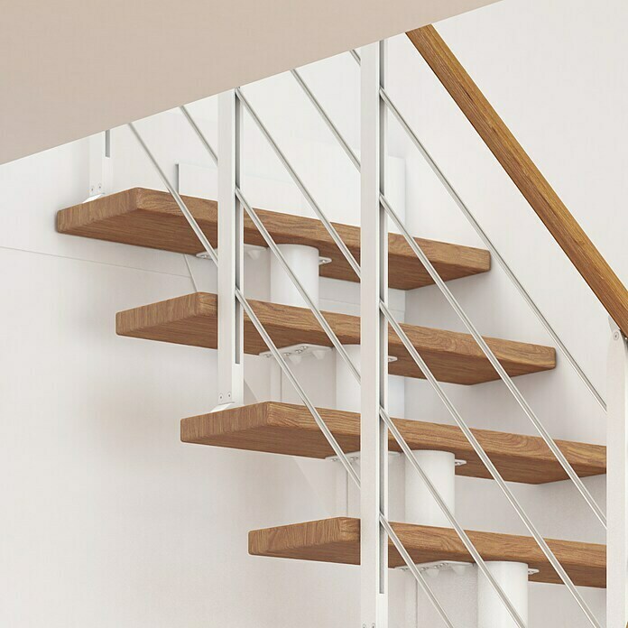 Dolle Mittelholmtreppe Hamburg (Breite: 85 cm, 1/4-gewendelt, Verkehrsweiß, Farbe Stufen: Eiche Natur, Geschosshöhe: 278 cm - 322 cm) | BAUHAUS