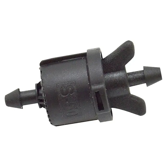 Gotero lineal microtubo - Caudal de agua máx.: 4 l/h, 5 ud. - Primer plano de una T de riego negra para riego preciso de jardín. Conexión con púas para una instalación segura.
