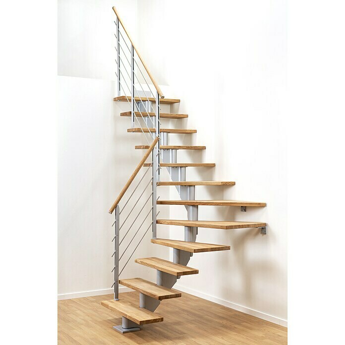 Dolle Mittelholmtreppe Hamburg (Breite: 85 cm, 1/4-gewendelt, Perlgrau, Farbe Stufen: Eiche Natur, Geschosshöhe: 240 cm - 279 cm) | BAUHAUS