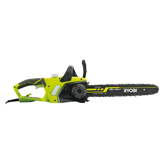 Ryobi Elektro-Kettensäge RCS2340B - 2.300 W, Schwertlänge: 40 cm - Abbildung einer Ryobi Kettensäge. Das Gerät ist grün und schwarz und hat eine 406mm lange Klinge.