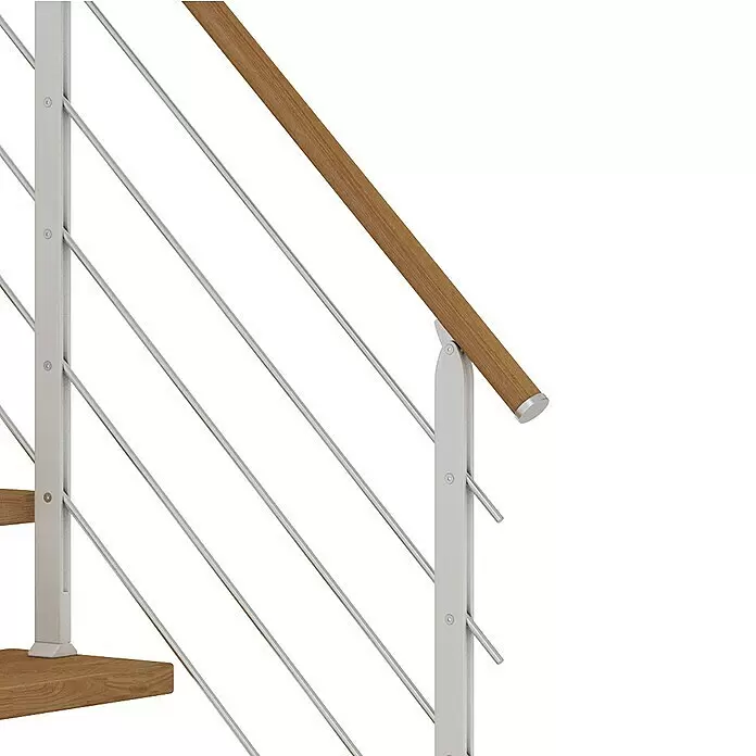 Dolle Mittelholmtreppe HamburgBreite: 75 cm, 1/4-gewendelt, Verkehrsweiß, Farbe Stufen: Eiche Natur, Geschosshöhe: 259 cm - 301 cm