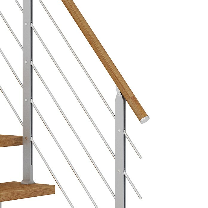 Dolle Mittelholmtreppe Frankfurt (Breite: 65 cm, 1/4-gewendelt, Perlgrau, Farbe Stufen: Eiche Natur, Geschosshöhe: 222 cm - 258 cm) | BAUHAUS