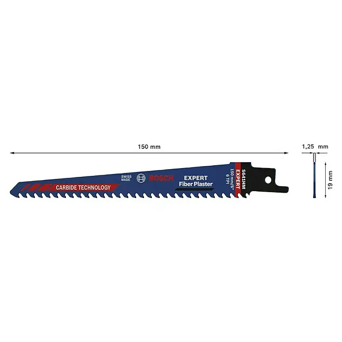Bosch Expert Säbelsägeblatt Fiber Plaster S641HM - Länge: 150 mm - Bosch EXPERT Fiber Plaster Säbelsägeblatt: 150mm Länge, 6 Zähne pro Zoll, ideal für Gipskarton, mit Carbide Technology für lange Lebensdauer.