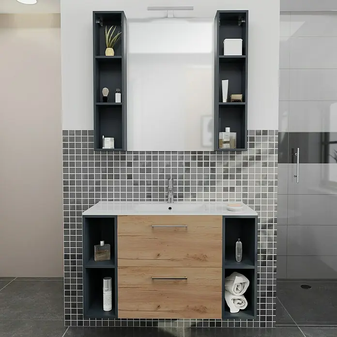 Camargue Espacio Badmöbel-Set i76 - 100 cm, Doce - Modernes Badezimmer-Waschtisch-Set mit Spiegel und viel Stauraum in Regalen und Schubladen. Zeitloses Design für jedes Bad.
