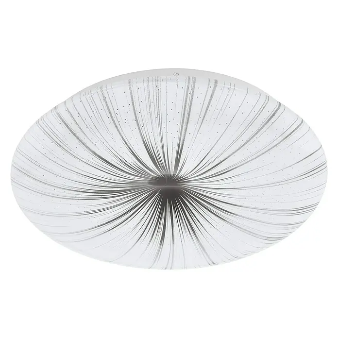 Eglo LED-Deckenleuchte rund NIEVES - 10 W, Ø x H: 31 x 6 cm, Weiß/Silber, Warmweiß - Nahaufnahme einer modernen, runden Deckenleuchte mit einem sternförmigen Muster, das ein stilvolles Ambiente erzeugt.