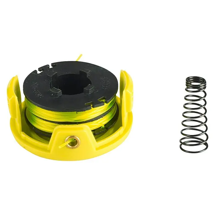 Ryobi Ersatzfadenspule RAC118 - Passend für: Ryobi Rasentrimmer RLT 3025S i und RLT3025F - Rasentrimmer-Spule mit gelbem Gehäuse und einer Feder, die eine effiziente Rasenpflege ermöglicht.