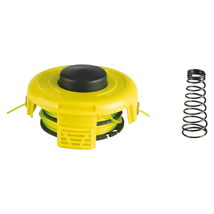 Ryobi Ersatzfadenspule RAC118 - Passend für: Ryobi Rasentrimmer RLT 3025S i und RLT3025F - Gelbe Fadenspule für Rasentrimmer mit schwarzem Knopf und Feder für Rasentrimmer als Ersatzteil.