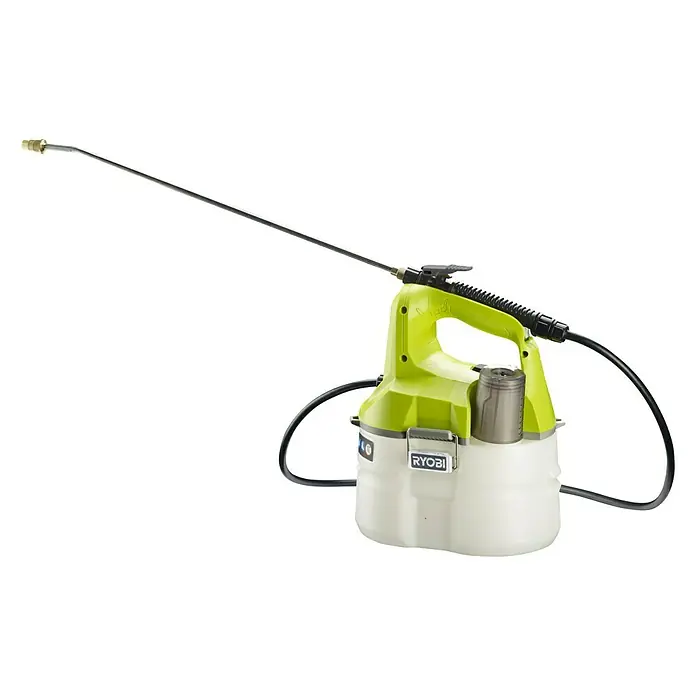Ryobi ONE+ Akku-Sprühgerät OWS1880 - 18 V, Anzahl Akkus: Ohne Akku, 3,5 l - Ein Ryobi Akku-Sprühgerät mit einer Düse, einem Schlauch und einem Tank für die Gartenarbeit und Landschaftspflege.