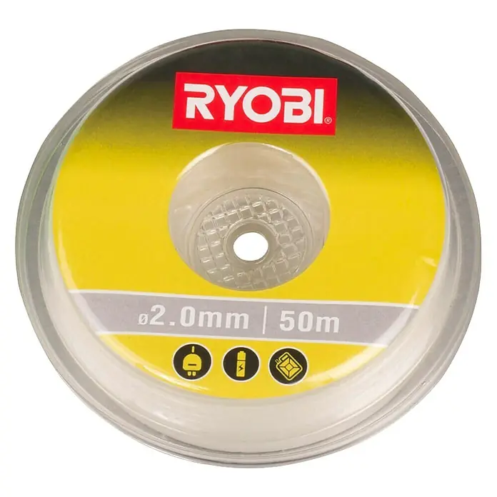Ryobi Ersatzfaden RAC103 - Fadenlänge: 50 m, Fadenstärke: 2 mm, Passend für: Elektro-, Akku- und Benzin-Rasentrimmer - RYOBI Trimmerfaden mit 2.0mm Durchmesser und 50m Länge, ideal für präzise Rasenkantenschnitte. Hohe Qualität für zuverlässige Leistung im Garten.