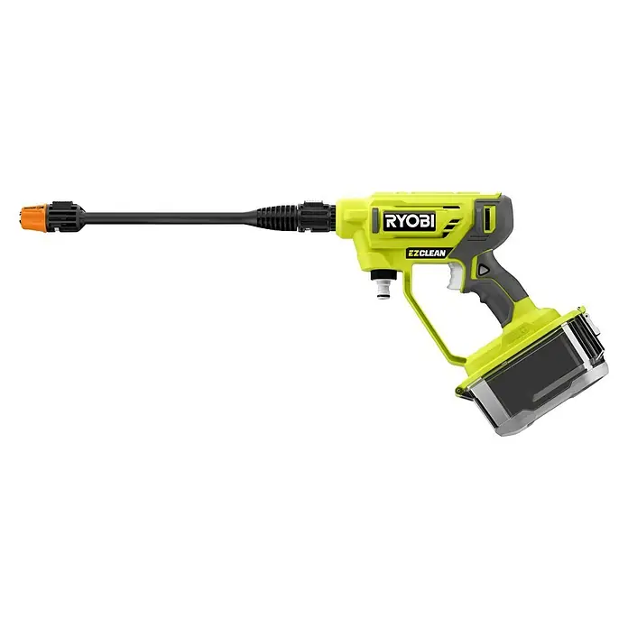 Ryobi ONE+ Druckreiniger Kaltverneblungsdüsen-Set RAC754 - Passend für: Alle Ryobi 18 V Mitteldruckreiniger - Abbildung einer Ryobi EZClean Akku-Druckreinigers, der sich ideal für schnelle Reinigungsarbeiten im Außenbereich eignet.