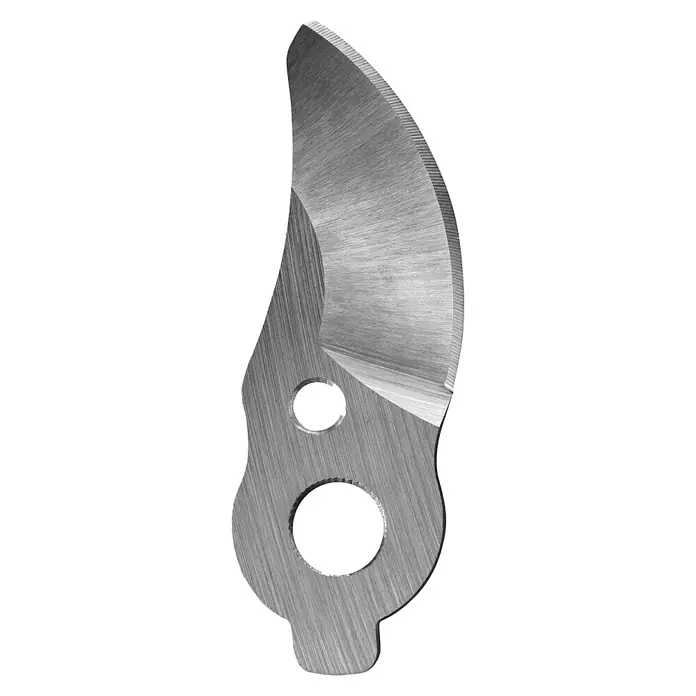 Ryobi Ersatzmesser RAC318 - Passend für: Akku-Gartenschere RY18SCA - Nahaufnahme einer Gartenschere Klinge aus Metall mit zwei Löchern, die für Präzision und Haltbarkeit beim Schneiden sorgt.